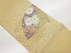 扇・雲に花菱・古典柄模様織出し袋帯